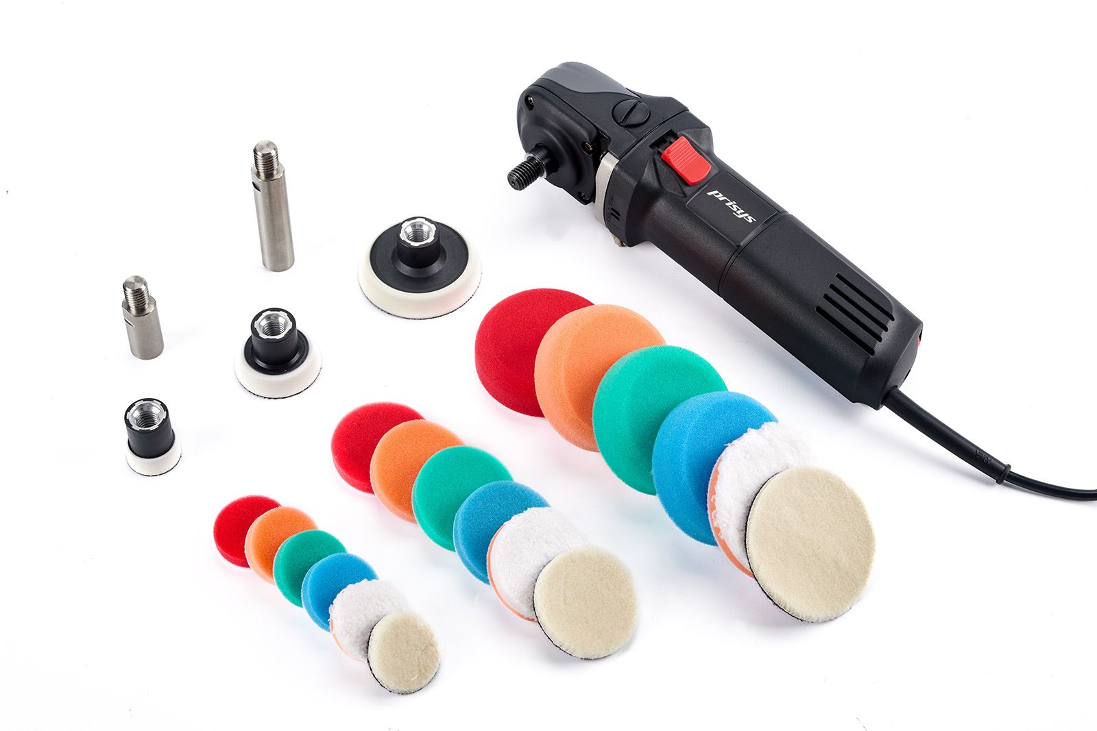 Prisys EP804K - Мини-Роторная полировальная машинка, Комплект 41 предмет [750W; 1,2,3"(M14); 1200-4500/min; 1.6kg]